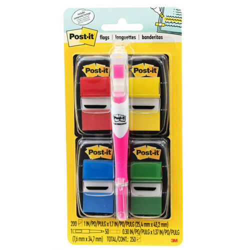 Post it Flags Red/Yellow/Green/Blue 50 Each = 200 Flags - 680-RYBGVA Value Pack