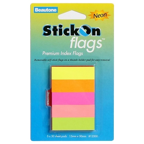 Beautone Stick On Flags 15x50mm - Neon
