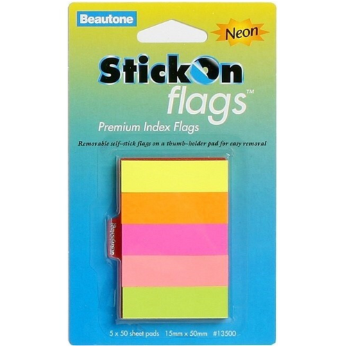 Beautone Stick On Flags 15x50mm - Neon