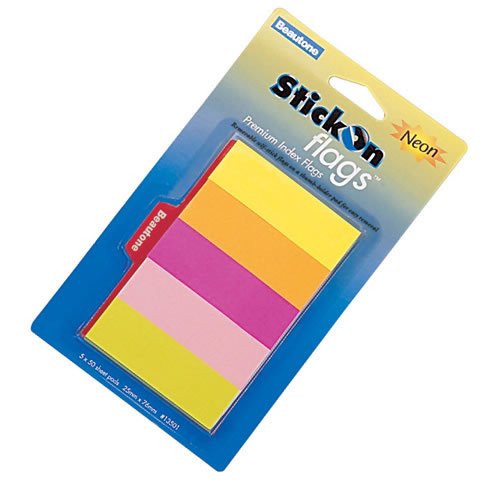 Beautone Stick On Flags 25x76mm - Neon