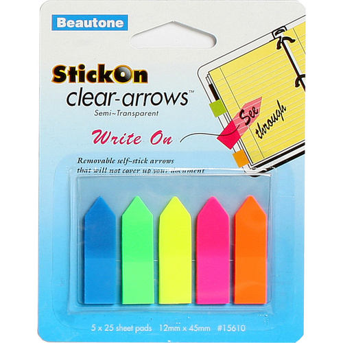 Beautone Stick On Arrows 12 x 45mm Clear Assorted Colours