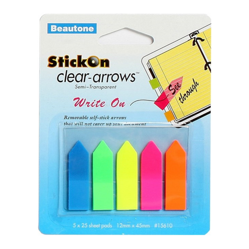 Beautone Stick On Arrows 12 x 45mm Clear Assorted Colours