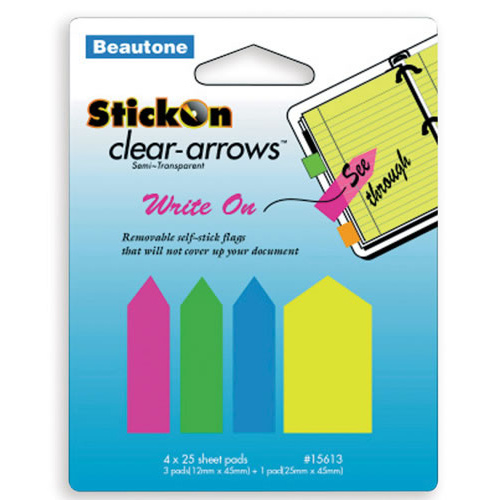 Beautone Stick On Arrows 12x45mm Clear 3 Colours + 25x45mm 1 Colours
