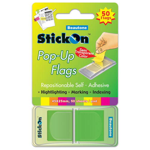 Beautone Stick On Flags Pop-up 45x25mm Lime - 50 Sheets