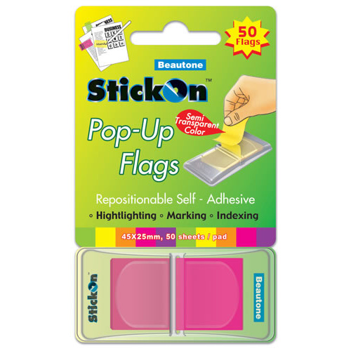 Beautone Stick On Flags Pop-up 45x25mm Magenta - 50 Sheets