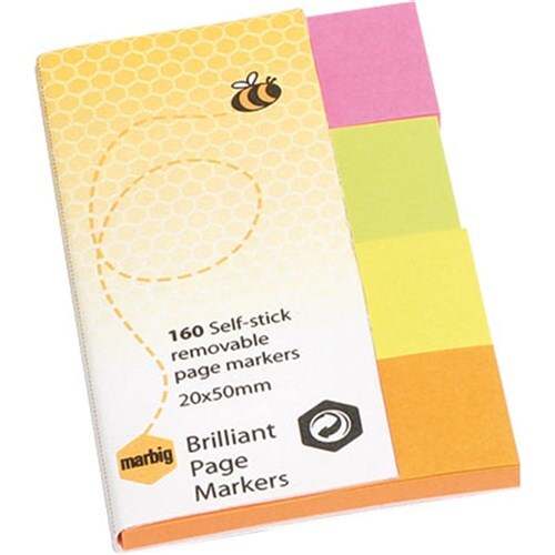 Marbig Page Markers 20 x 50mm Sticky Note - Brilliant Assorted