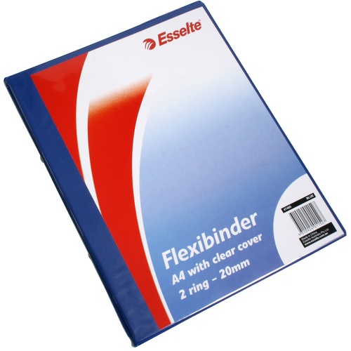 Esselte A4 2 Ring Binder With Clear Cover Flexi PVC 20mm - Blue