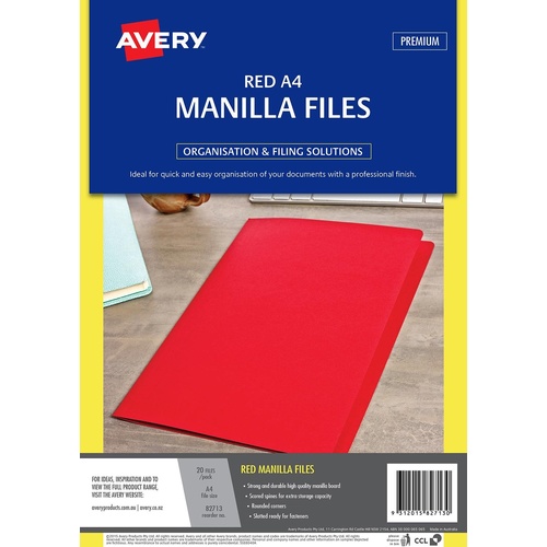 Avery A4 Manilla Folder 20 Pack Strong & Durable - Red