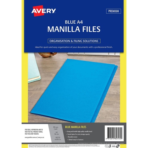 Avery A4 Manilla Folder 20 Pack Strong & Durable - Blue