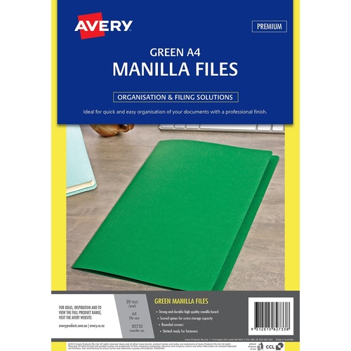 Avery A4 Manilla Folder 20 Pack Strong & Durable - Green