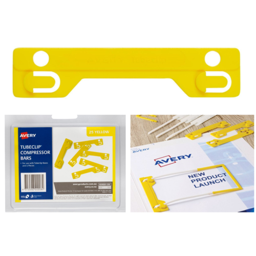 Avery Tubeclip Compressor Bar Only 25 Pack - Yellow