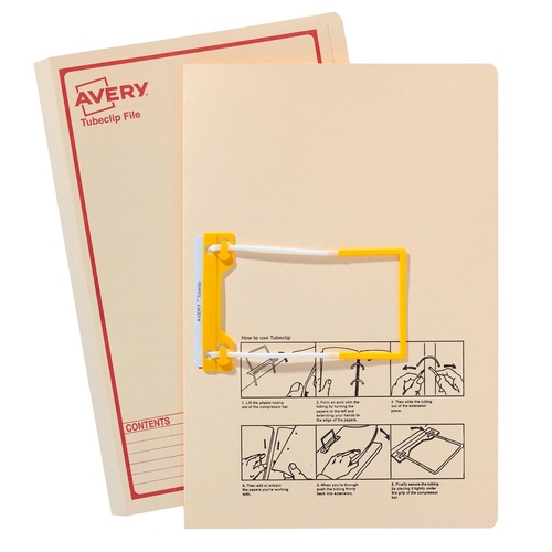 Avery Foolscap File With Tubeclip 20 Pack - Buff Red Print