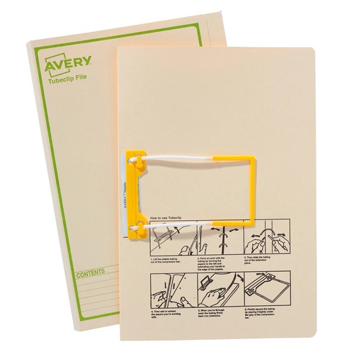 Avery Foolscap File With Tubeclip 20 Pack - Buff Green Print
