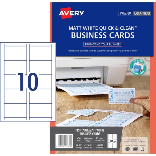 Avery Matt Finish Single Sided Business Cards 25 Pack - 959078