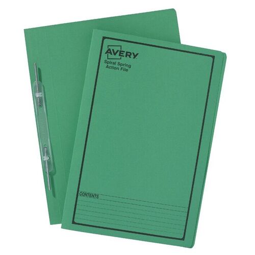 Avery Spring File Action File Foolscap 25 Pack 85304 - Green/ Black Print