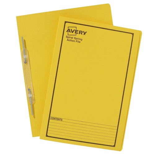 Avery Spring File Action File Foolscap 25 Pack 85404 - Yellow / Black Print