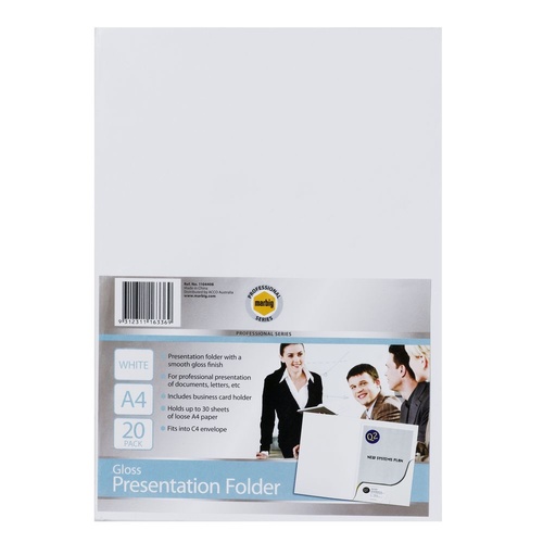 Marbig A4 Professional Presentation Folder Gloss White - 20 Pack