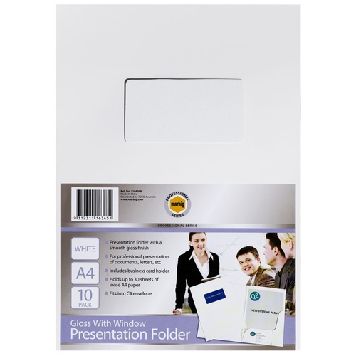 Marbig A4 Presentation Folders With Window Gloss 1104208 - 10 Pack