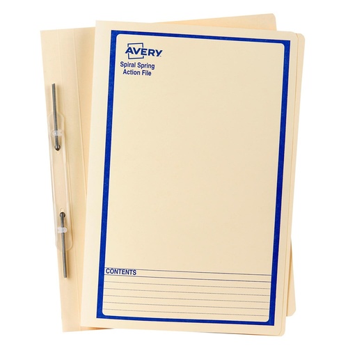 Avery Spiral Spring File Foolscap 25 Pack Buff 86524 - Printed Blue