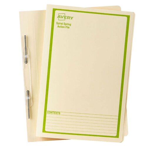 Avery Spiral Spring File Foolscap 25 Pack Buff 86534 - Printed Green