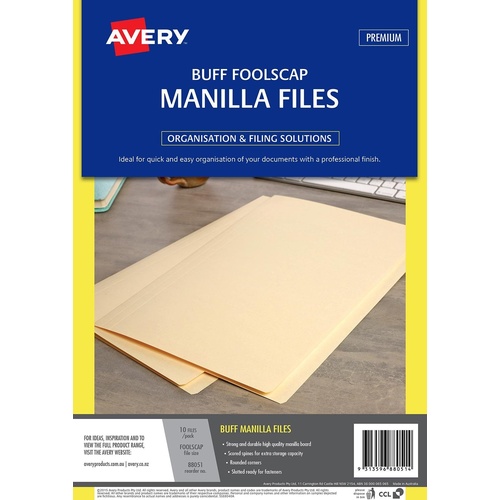 Avery F/C Manilla Folder Foolscap 10 Pack 88051 - Buff