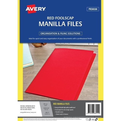 Avery Manilla Folder Foolscap 20 Pack - Red