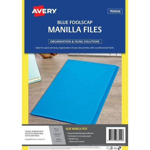Avery Manilla Folder Foolscap 20 Pack - Blue