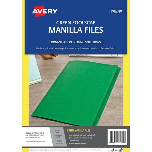 Avery Manilla Folder Foolscap 20 Pack - Green