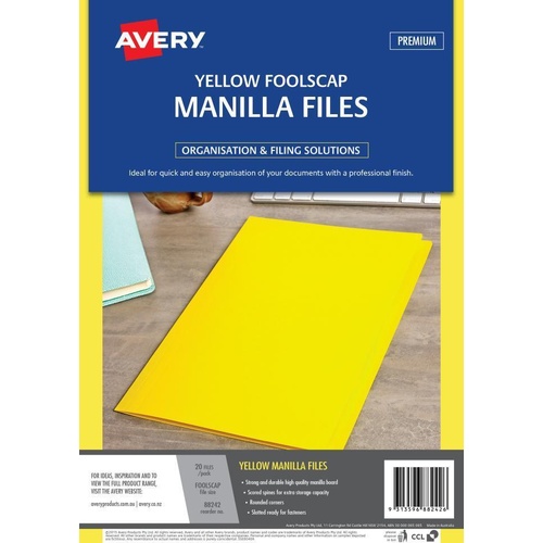 Avery Manilla Folder Foolscap 20 Pack - Yellow