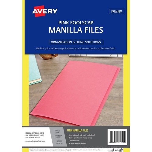 Avery Manilla Folder Foolscap 20 Pack - Pink