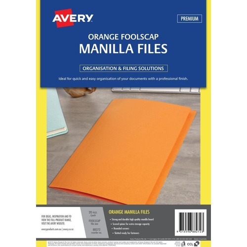 Avery Manilla Folder Foolscap 20 Pack  - Orange
