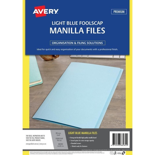 Avery Manilla Folder Foolscap 20 Pack - Light Blue