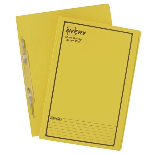 Avery Spring File Action File Foolscap 5 Pack 88547 - Yellow / Black Print