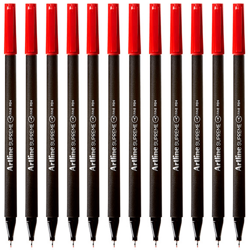 Artline Supreme Fineliner Pen 0.4mm RED 102112 - 12 Pack