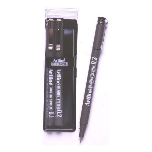 Artline 230 Black Drawing System Pens 3 Nib Sizes (1-2-3) - 3 Pack