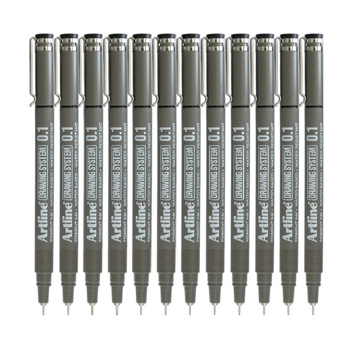 Artline 231 Drawing System Pen 0.1mm BLACK 123101- 12 Pack