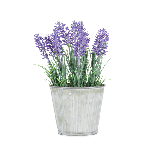 Artificial Lavender Plant in Distressed Tin Pot 16 x 24cm