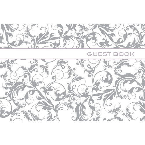 Ozcorp Guest Book Silver Linework 250x160mm Hard Cover- 64 Pages