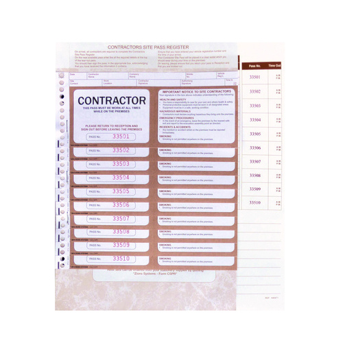 Zions Systems Contractor Site Pass Refills 100 Pack
