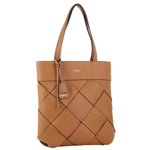 Milleni Ladies Woven Fashion Tote Handbag in Tan
