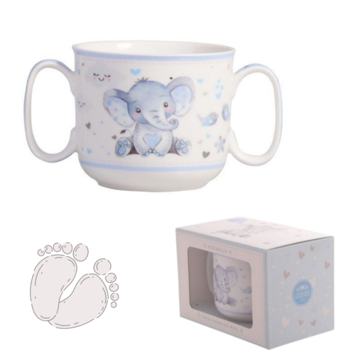  Baby Boy Elephant Ceramic Twin Handle Mug Cup Newborn Gift Keepsake