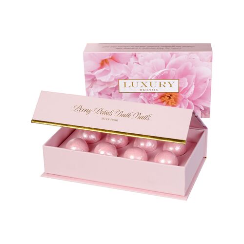 Luxury Bath Balls Set of 8 In Beautiful Packaging - Peony Petals