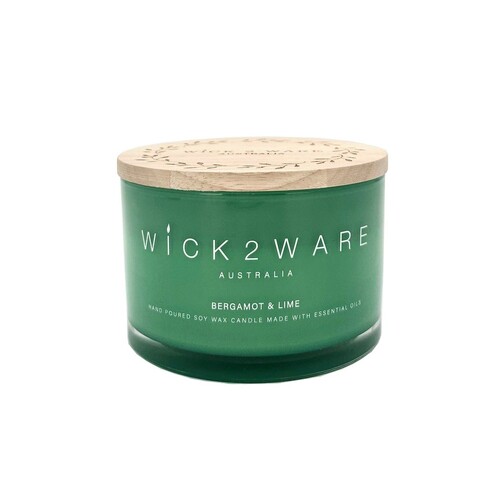 Wick 2 Ware Candle Jar Handpoured Soy Wax 430g - Bergamot & Lime
