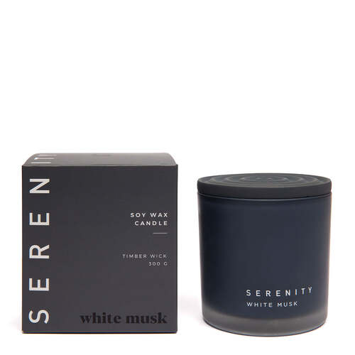 Serenity Soy Wax Candle 300g Timber Wick - White Musk