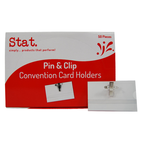 50 X Stat Conference Name Badge & Card Holder Pin & Clip