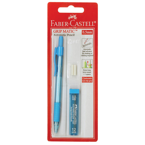 Faber Castell HB Lead Comfort Grip Gripmate Auto Feed Pencil 0.5mm With Twist Eraser & Lead - 10 Pack