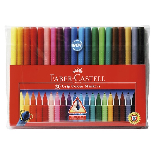 Faber Castell Triangular Dot Grip Felt Tip Assorted Coloured Markers - 20 Pack