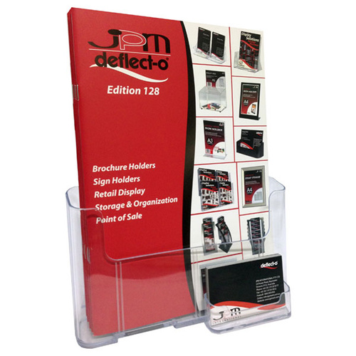Deflecto Brochure Holder A4 Portrait With Business Card Holder 77101 - Clear