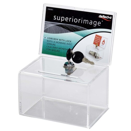 Deflecto Lockable Donation Box A6 Landscape With Header 596901 - Clear 