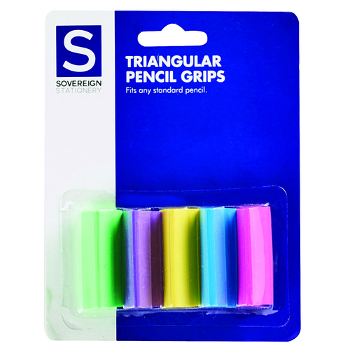 Sovereign Triangular Pencil Grips Assorted Bright Colours - 5 Pack